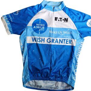Wish-A-Mile 2013 Wish Granter Cycling Jersey Men M Med Medium Blue White